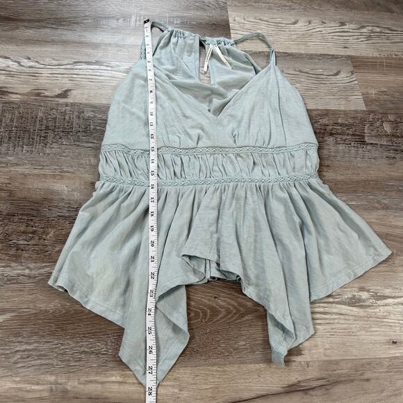 By Anthropologie Peplum Tank Top Light Sage Cotton Soft Ruffle Boho Indie - Picture 4 of 6